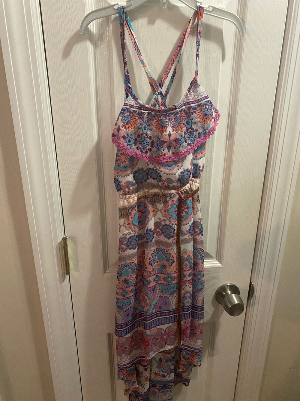 Xhilaration Multicolor Floral Paisley Maxi Dress with Pink Trim